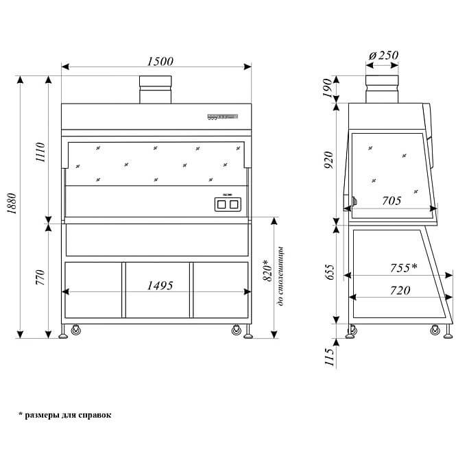 Вытяжной шкаф с блоком УФО в камере ШВ-Ламинар-С-1,5 фото2